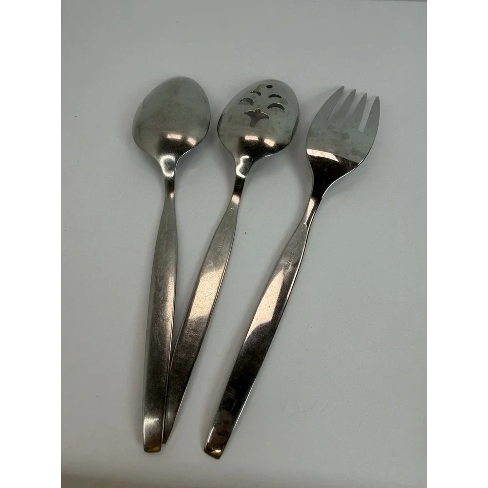 Oneida Community FROSTFIRE Stainless Set Slotted Serving Spoons Meat Fork